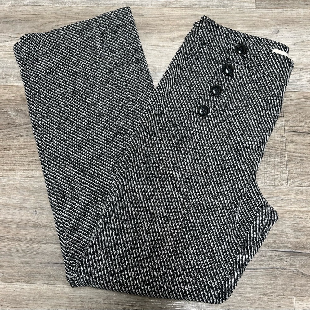 Ann Taylor LOFT Black White Tweed Pants High Waist Wide Leg Trousers Size 6 - Picture 3 of 10